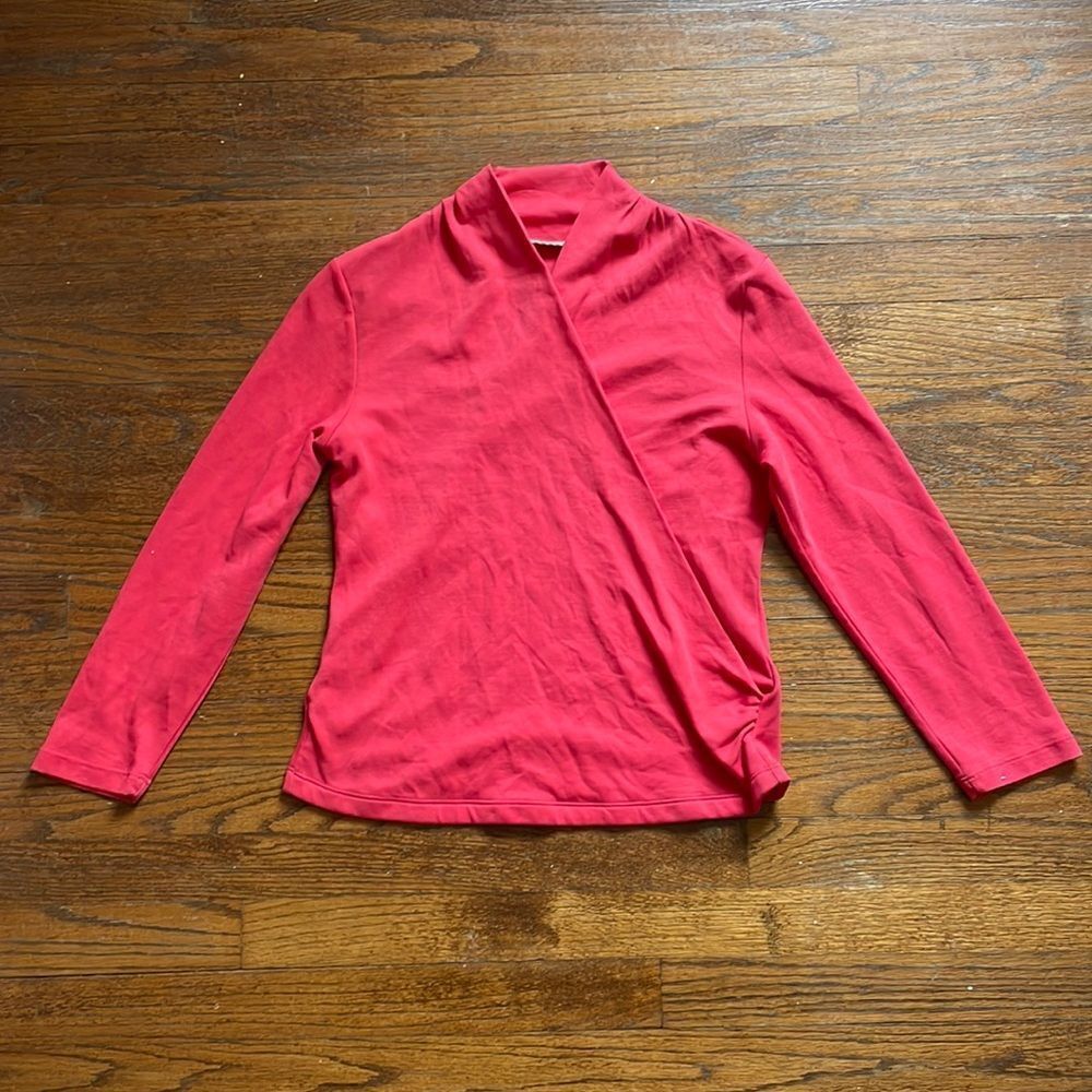 Anthropologie Maeve Curran Coral Faux-Wrap Top
